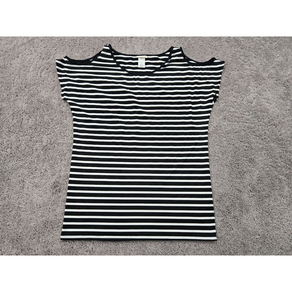 Michael Kors Cold Shoulder Top Womens Large Black Striped